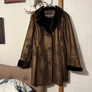 Dennis Basso fur lined coat with suede like outside very warm with fur cuffs